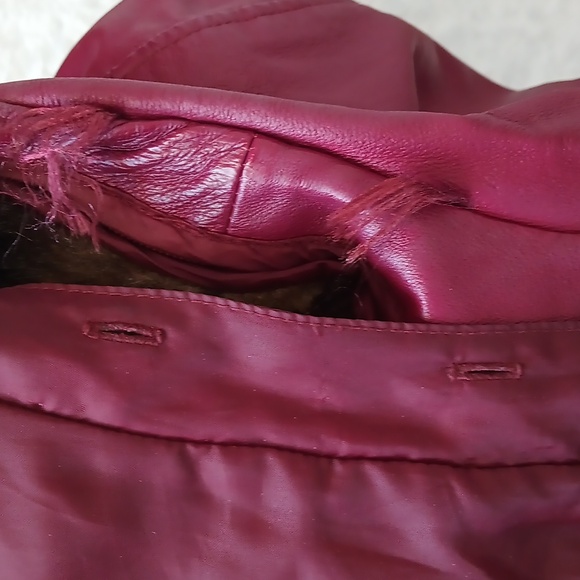 Terry Lewis Large Genuine Leather Jacket Red Snap Up Trucker Faux Fur Lining 1X - Picture 16 of 16